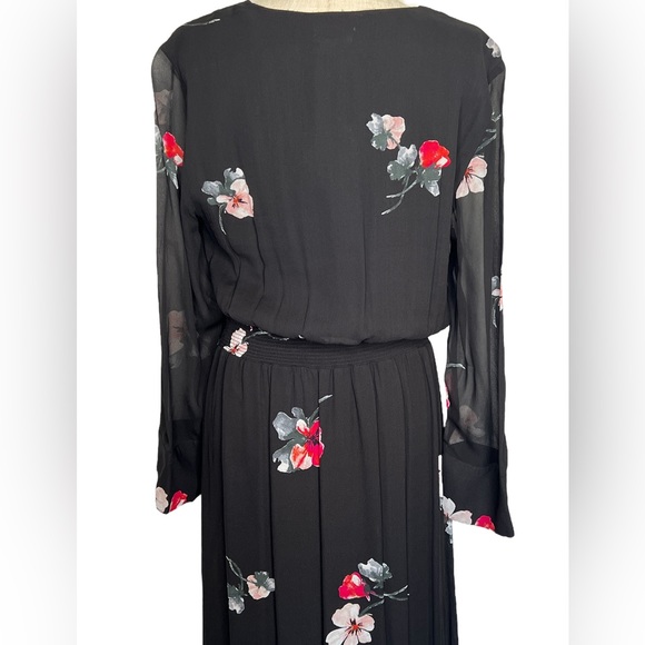 NWT Witchery Womens Dress Black Size 12 V-Neck Sheer Sleeves Maxi Red Flower - Picture 9 of 16